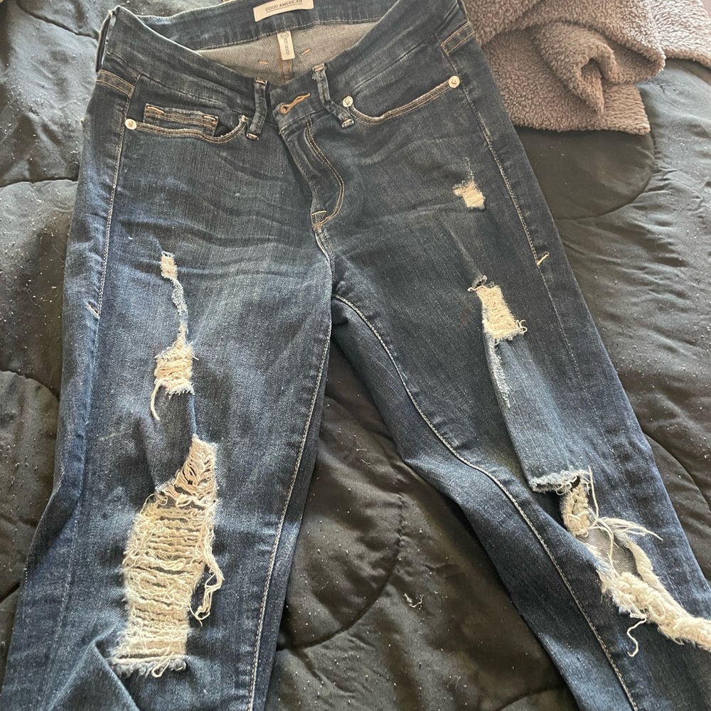 Good American ripped dark wash jeans